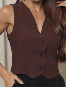 Short Tailored Vest With Fake Pocket - Cà phê nâu - Xem 1