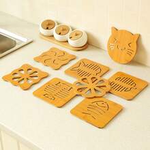 1pc,Home Wooden Cartoon Heat Insulation Pads, Table MATS, Anti-Slip Pot MATS, Creative And Cute MATS, Teacup MATS And Bowl MATS