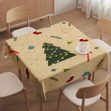 Față de masă din poliester ușor, cu model de pom de Crăciun, dreptunghiulară/pătrată, impermeabilă, anti-ride, pentru decorarea interiorului și exteriorului, dormitorului, băii, bucătăriei și sufrageriei, pentru cadouri de Crăciun, petrecere de ziua de naștere, decor de picnic de sărbători, toamna și iarna
