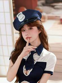 男女通用军官帽、警卫帽、角色扮演帽、角色扮演，适合节日派对，搭配性感制服和情趣服装 - 黑色 - 查看 6