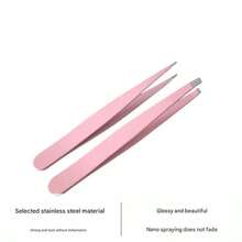 Two-Piece Eyebrow Tweezers Set, Colored Tweezers, Eyebrow Trimming Tools, Stainless Steel Eyebrow Tweezers, Straight And Oblique - Mauve Purple - View 4