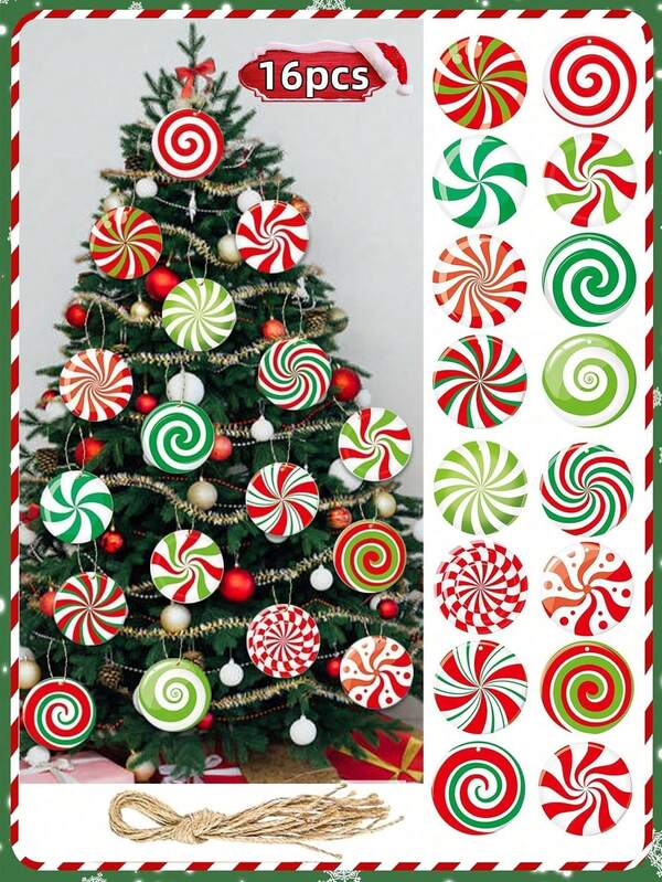 12 piezas Decoraciones navideñas de árbol de Navidad y Papá Noel, lindos adornos colgantes de madera para regalos navideños, decoraciones de bastón de caramelo, adornos para el coche, colgantes para mochilas, para arreglos de decoración navideña, decoraciones para fiestas navideñas