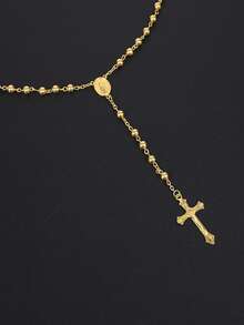 1 件时尚不锈钢复古十字架吊坠项链女士念珠玫瑰经宗教项链 - 3mm 不鏽鋼款 - 查看 6