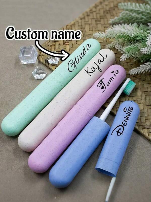Straw Toothbrush Storage Box A1 - Custom Name Toothbrush Travel Box, Personalized Toothbrush Holder, Custom Toothbrush Set, Customizable Toothbrush Case, Travel Essentials, Wheat Straw, Portable, Vacation, Men's, Women's, Home