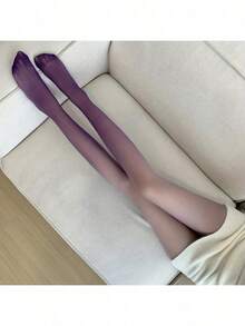 Mixed Color 1 Pair Purple Gradient Ultra-Thin High Elastic Silky Smooth Stockings - 混色1雙 - 查看 8