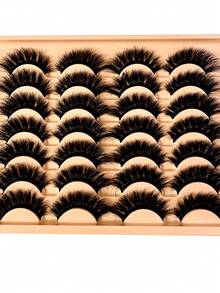 14对俄罗斯条纹睫毛水貂蓬松3D水貂睫毛化妆凌乱假睫毛蓬松浓密睫毛 - 黑色 - 查看 6