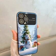 Funda protectora para teléfono con diseño de muñeco de nieve electrochapado | AG Mate con ventana grande 2 en 1, compatible con las series 12/13/14/15/16 (incluidos Pro, Pro, Plus y otros modelos), funda antigolpes, resistente a caídas, mate, elegante, de alta calidad, con tecnología electrochapada, protectora, delgada, para usuarios y compradores navideños. - Plateado - Ver 3