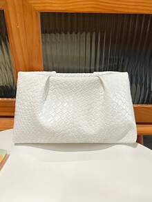 新款时尚纯色手拿包、褶皱云朵包、纯色休闲信封包、化妆包、旅行配件包、内衬包、洗漱包、收纳袋 - 白色 - 查看 5