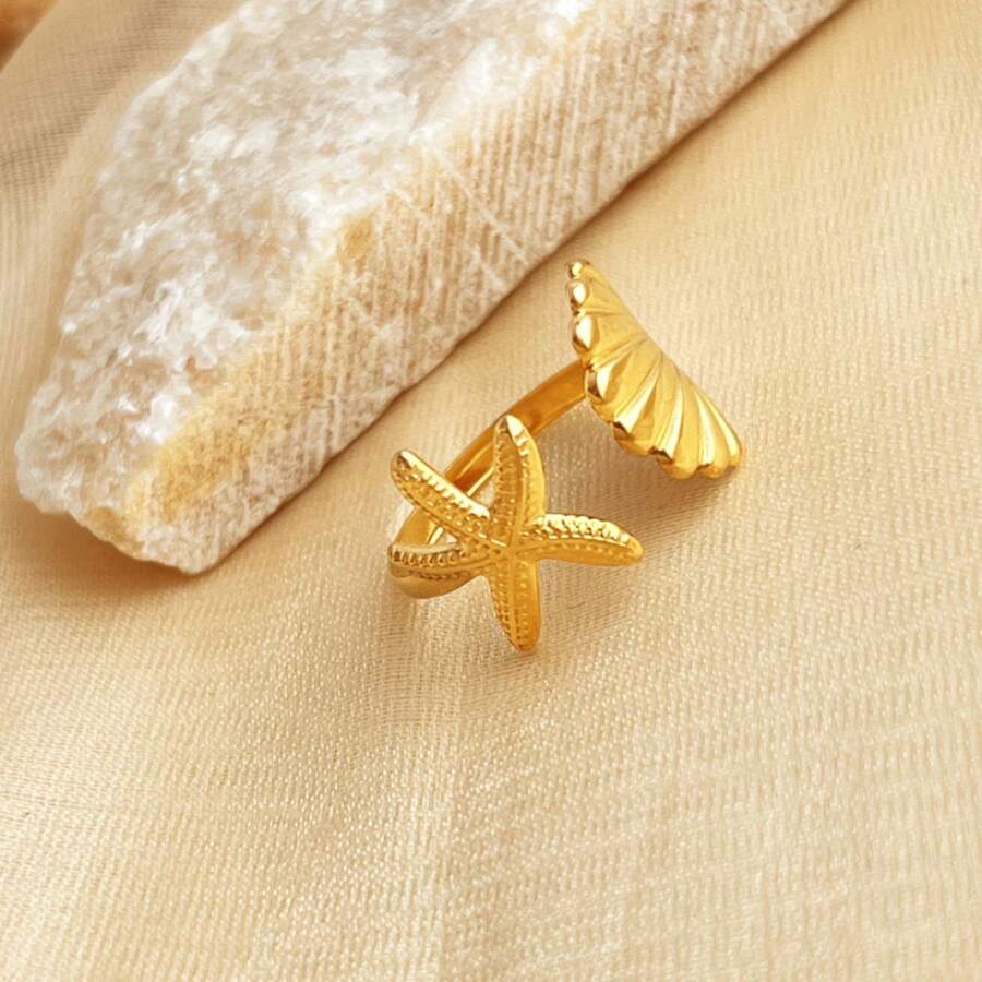New 18K Stainless Steel Fashion Ring, The Opening Design Can Be Adjusted In Size - 13-dourado - View 1