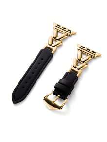 1 dây đeo, da đen dành cho nữ với dây xích kim loại màu vàng, tương thích với Apple Watch 38mm/40mm/41mm/42mm/44mm/45mm, thiết kế thời trang sáng tạo, phù hợp với chu vi cổ tay 155cm-205cm, tương thích với Apple Watch Ultra 3/2/1, SE, S11, S10, S9, S8, S7, S6, S5, S4, S3, S2, S1 - màu đen - Xem 9