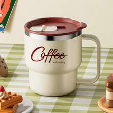 1 个 400ML 304 不锈钢咖啡杯带手柄和盖子，双层隔热咖啡杯，防烫奶茶水杯，防漏冷热水饮水杯，适合成人和学生在家中、学校、宿舍、办公室、派对、野餐和露营时使用 - 彩色 - 查看 13