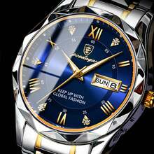 POEDAGAR Top Brand Luxury Men's Wristwatch, Waterproof, Luminous, Date Display, Day Of Week Display, Stainless Steel Automatic Quartz Men's Watch, Suitable For Men, Birthday Gift, Father's Day Gift, Lover's Gift, Business Partner Gift, Souvenir, Halloween Gift, Christmas Gift - Multicolor - View 3