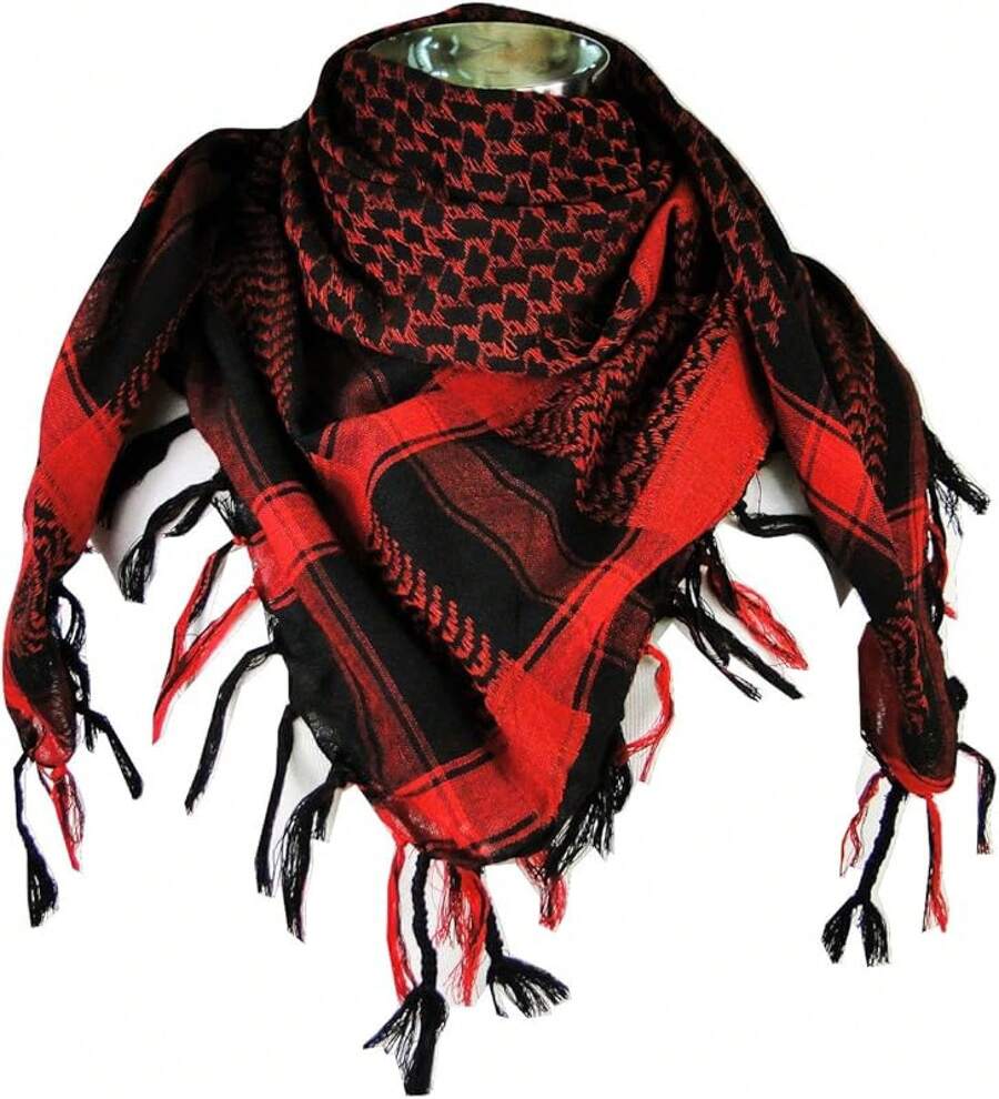 Premium Shemagh Neck Scarf, Fashionable Accessory - Orig - Red/Black - View 1