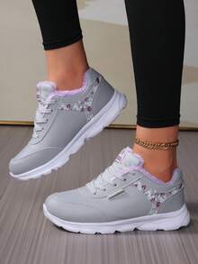 Damen Lässig Sportschuhe, Herbst/Winter warme thermisch gefütterte Knöchelstiefel, schnürbar thermisch gefütterte flache Outdoor Schneestiefel