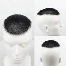 男士真人发短寸头假发，自然黑色隐形假发，透气舒适，适合头发稀疏的男士，直发增发片，解决脱发问题，外观自然，采用柔韧的PU仿真头皮材质，是节日礼物和节日造型的理想之选。 - Natural Black - 查看 8