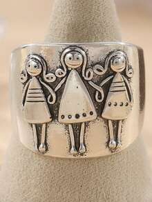 3pcs Vintage Copper-Tone Handcrafted Carved Figurine Rings, Bohemian Style Daily Wear Rings For Women - Silver - View 11