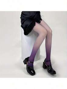 Mixed Color 1 Pair Purple Gradient Ultra-Thin High Elastic Silky Smooth Stockings - 混色1雙 - 查看 5