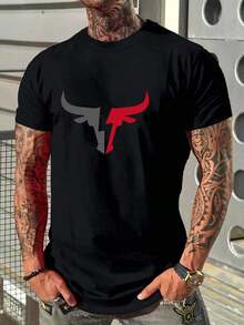 ChristmasManfinity LEGND Men Bulls Graphic Print Casual Short Sleeve Tee, Going OutHot Item - White - View 6