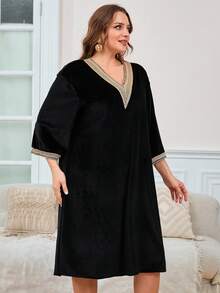 Top, Letnia, Damska Elegancka, Codzienna Odzież 2025, Damska Sukienka Plus Size w Stylu Vintage, Czarna, Z Dekoltem w Serek, Rękawem Do Średniego, Koronkowa Sukienka Heavy Industry, Sukienka Damska