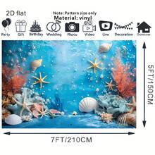 1pc 2D Flat Banner, Beautiful Ocean Theme Background Banner, Blue Underwater Nautical Design With Pearls, Starfish, Seaweed And Shells, Suitable For Summer Party, Birthday, Christening, Home Decor, Anniversary, Cake Table Party Banner