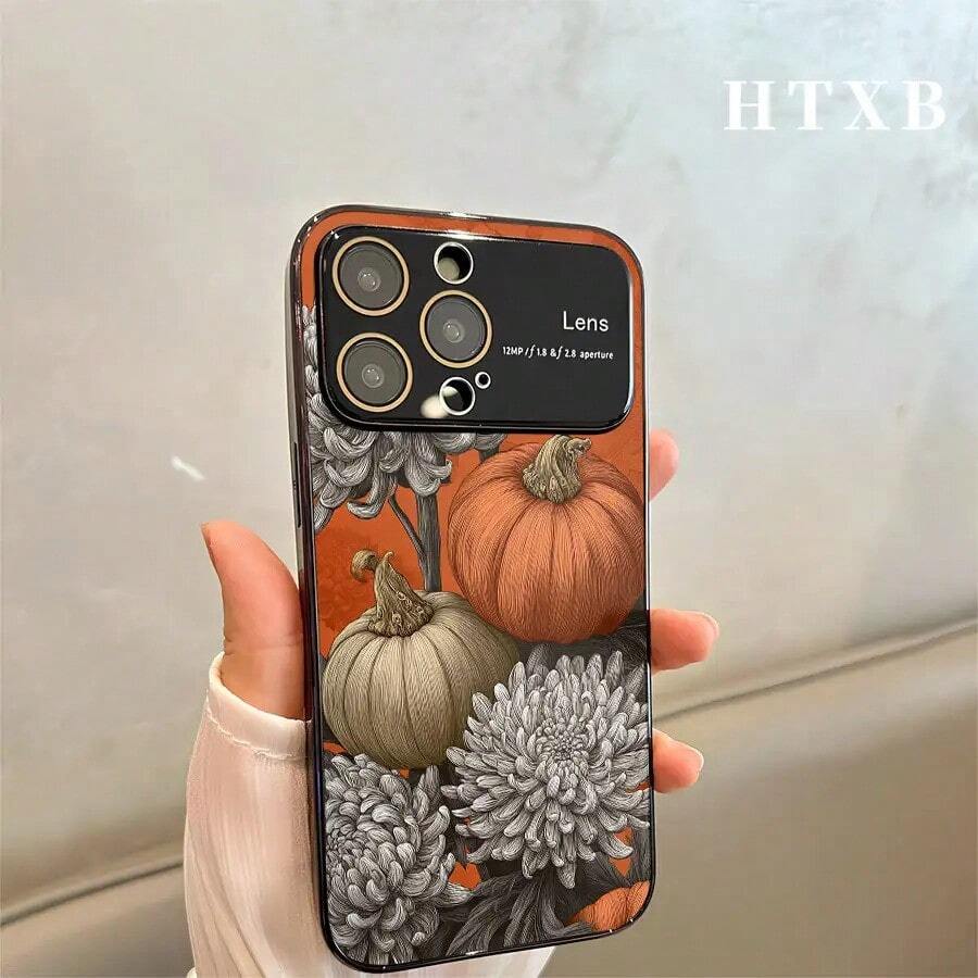 Teléfono Galvanizado Con Diseño De Calabaza Naranja | Modelos 2 en 1 con ventana de visualización grande esmerilada AG que incluyen las series 17, 16, 15, 14 y 13. - Negro - Ver 1