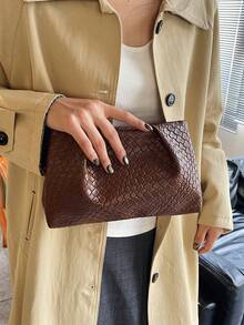 New Fashion Solid Color Clutch, Pleated Cloud Bag, Solid Color Casual Envelope Bag, Cosmetic Bag, Travel Accessory Bag, Inner Liner Bag, Toiletry Bag, Storage Pouch - Brown - View 2