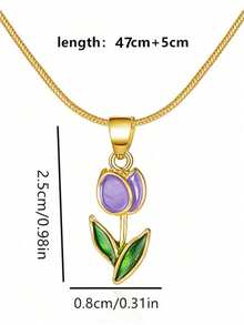 1pc New Arrival Romantic Tulip Flower & Oil Drop Detail Collarbone Chain Necklace, Elegant & Delicate For Daily Wear By Women Valentines,Mom,Mother,Mother's Day,Gift