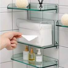 1pc Multi-Function Bathroom Tissue Paper Holder, No Drilling Wall-Mounted Transparent Tissue Box, Kitchen Paper Towel Dispenser - Multicolor - View 3