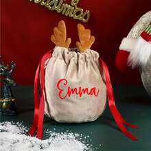 1pc Personalized Velvet Reindeer Drawstring Bag, Custom Name Apple Packaging Bag, Party Style Red Christmas Gift Bag Christmas Christmas Decorations Christmas Pajamas Christmas Gifts Christmas Decor - Multicolor - View 7