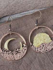 1 Paar Boho Vintage Cut Out Rund & Gebogene Mond Ohrringe - Braune Legierung Halbmond Design, leicht und bequem, für Alltag und Party, einzigartiges Geschenkidee, Boho Chic Accessoire, künstlerisches Accessoire, polierte Oberfläche