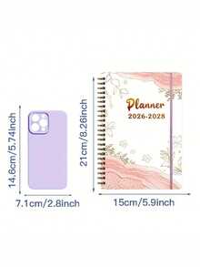 2025-2027/2026-2028 月度计划/日历 - 3 年月度计划，螺旋装订，英文版，适合学生、专业人士和个人办公室使用