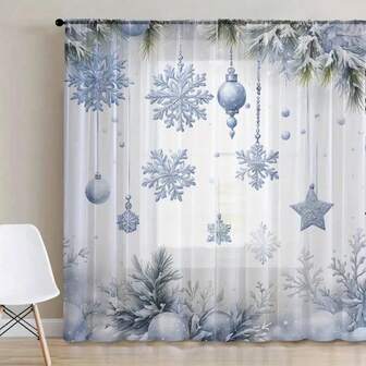 2 PIEZAS Cortinas navideñas con diseño de copos de nieve, cortinas de fibra de poliéster, lavables a máquina, con bolsa para barra, adecuadas para salas de estar, dormitorios y diversas habitaciones