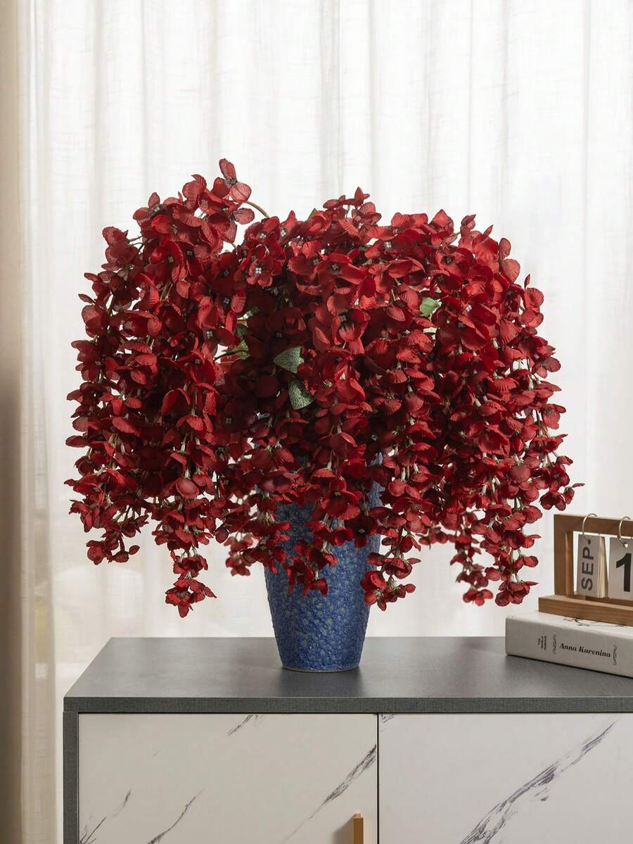 MEHELANY 1 vòng hoa tử đằng nhân tạo 113cm, màu đỏ rượu vang, làm bằng lụa, thích hợp trang trí nhà cửa, đám cưới, tiệc mùa thu, bình hoa đặt sàn, ban công, cổng cưới, cửa sổ phòng khách trong nhà, trang trí tường, trang trí treo ngoài vườn (vải lụa) - Màu Đỏ Sâu - Xem 1