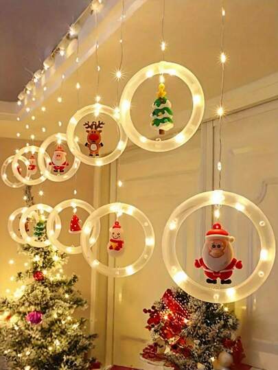 1 Pack New [LED Christmas Decorative Lights - DIY Christmas LED Curtain Light Set] USB Powered Holiday Decoration String Lights, Holiday Decorations, Featuring Christmas Tree, Snowman, Reindeer, Santa Claus Shapes - Suitable For Home, Bedroom, Party And Christmas Decoration Indoor String Lights, Colorful Lights For Window Display! Christmas Decoration XMAS Decor Christmas Tree Gift Decor Thanksgiving