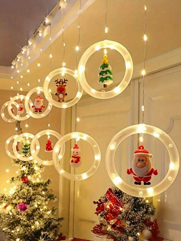 1 Pack New [LED Christmas Decorative Lights - DIY Christmas LED Curtain Light Set] USB Powered Holiday Decoration String Lights, Holiday Decorations, Featuring Christmas Tree, Snowman, Reindeer, Santa Claus Shapes - Suitable For Home, Bedroom, Party And Christmas Decoration Indoor String Lights, Colorful Lights For Window Display! Christmas Decoration XMAS Decor Christmas Tree Gift Decor Thanksgiving