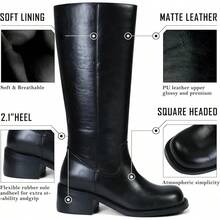 Women's Knee High Chunky Block Heel Square Toe Low Heel Boots, Style - Black - View 4