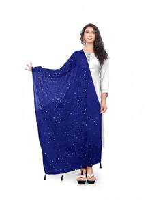 Themilestocks Woman's Embroidered Chiffon Dupatta Scarf Shawl Wrap Soft  Bridal Weddinghalloween - Xanh đậm - Xem 1