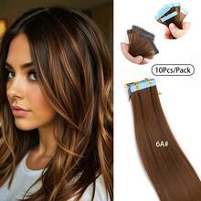 10pcs Brown Thick Tape In Hair Extensions Kanekalon Synthetic Hair 24 Inches 50g/Pack PU Seamless Tape In Extensions Silky Straight Suitable For All Women's Hair Needs