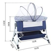 Cuna de viaje plegable con ruedas | Modo balancín, altura regulable (6 niveles), transpirable desde 0 meses hasta 9 kg, colchón, mosquitera y cesta (gris/negro/beige/azul)