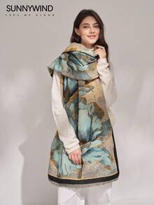 1条水墨画图案涤纶优雅高端时尚保暖围巾，适合秋冬季日常佩戴 - 彩色 - 查看 5