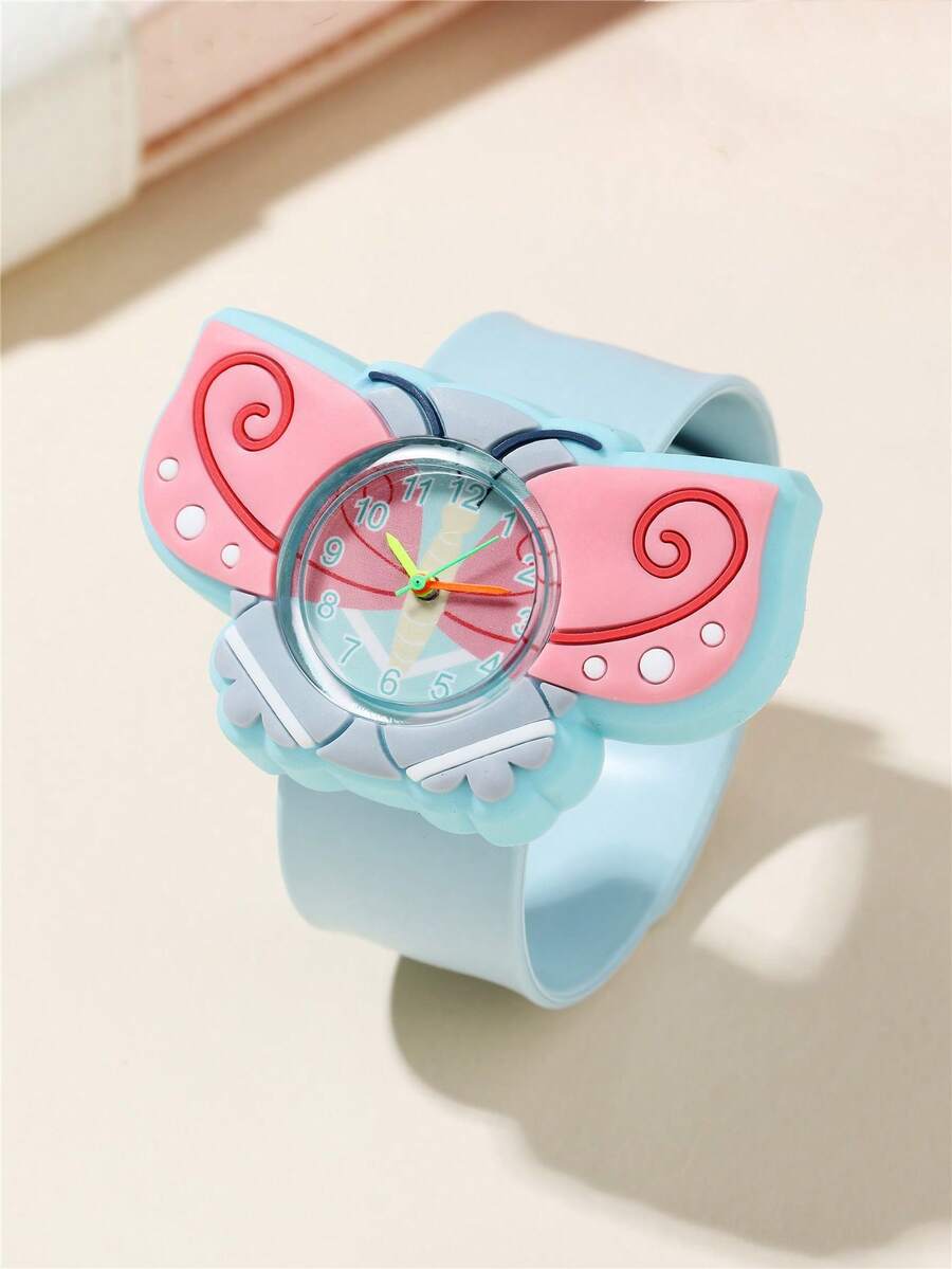 可爱蝴蝶图案石英儿童卡通拍拍表 - 淺藍色 - 查看 1