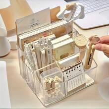 透明塑料桌面收纳盒，带笔筒和便笺簿 - 多隔层办公室和学校用品收纳盒，适用于家庭、办公室或教室 - 彩色 - 查看 9