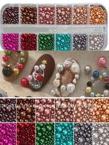 12 Grids Maillard Flat Back Pearls Nail Art Charms With Tweezers And Wax Pencil For Diy Christmas Jewelry & Elegant Accessories - Box In Coffee, Light Grey, Peach Brown Stars Nail Charms,For Nail Art Face Makeup Graduation Cap Decorations Diy And Craft Nail Supplies Nails - Multicolor - View 9
