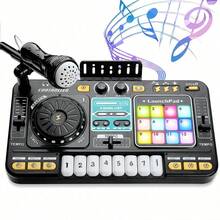 儿童DJ混音器套装，包含DJ转盘、游戏模式、灯光和速度控制以及麦克风，适合3-6岁男孩女孩 - 儿童DJ混音器套装