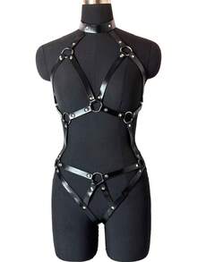 1PC Lingerie Set Women Bodysuit Leather Bra Binding Belt, Thigh Garter, Buttocks Harness, Underwear Accessories,Halloween Role Play Outfit - 黑色 - 查看 14