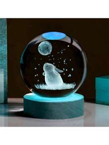 3D Rabbit Moon Laser Engraved Crystal Ball LED Night Light, Birthday Gift For Girlfriend, Classmates, Boys, Girls, Parents, Wife, Christmas & Valentine's Day Gift, Bedroom, Office, Home Decor, Suitable For Christmas Gift, Office, Bedroom, Hotel, Party, Restaurant Decoration