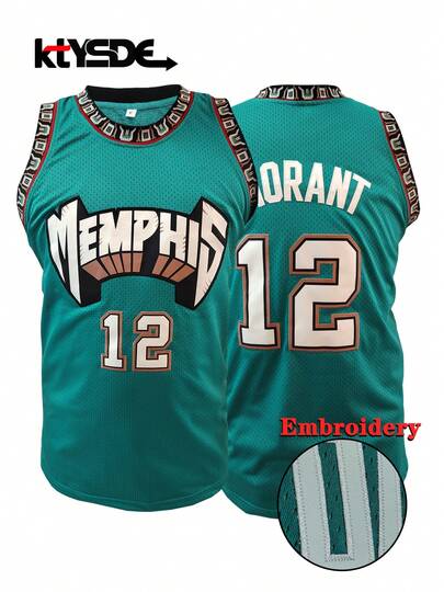 KTYSDE 男士12号绿色复古篮球背心，孟菲斯字母刺绣宽松无袖圆领背心，适合篮球、运动、跑步、健身、街头时尚，男女通用