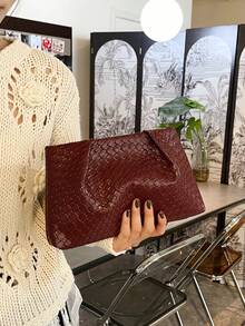 New Fashion Solid Color Clutch, Pleated Cloud Bag, Solid Color Casual Envelope Bag, Cosmetic Bag, Travel Accessory Bag, Inner Liner Bag, Toiletry Bag, Storage Pouch - Brown - View 5