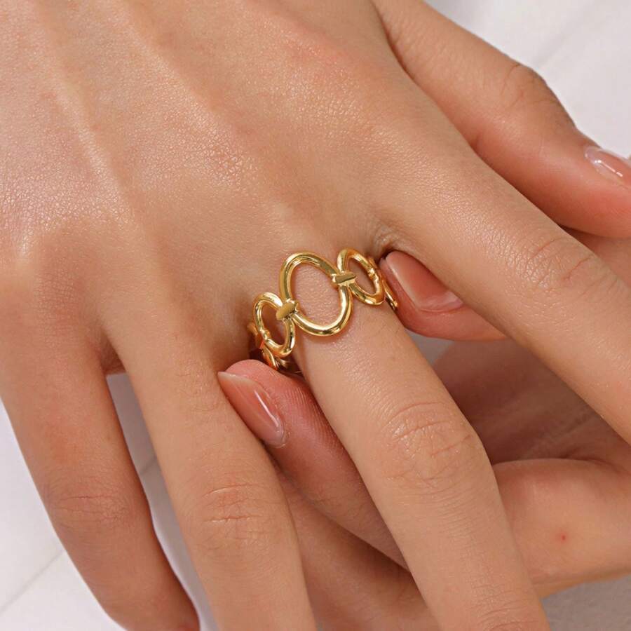 New 18K Stainless Steel Fashion Ring, The Opening Design Can Be Adjusted In Size - 5 - View 1