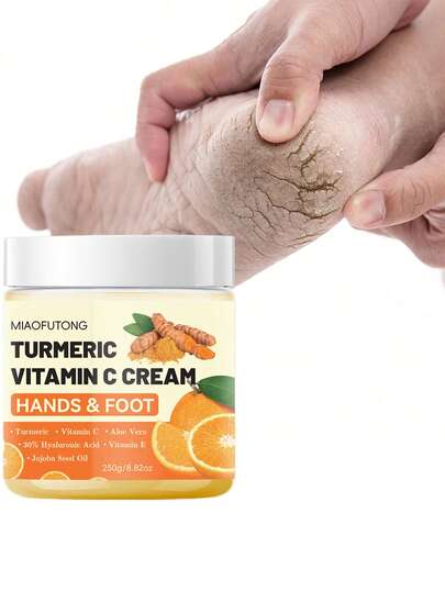 6-In-1 Hand And Foot Care Cream, Containing Turmeric, Vitamin C, Aloe Vera, Vitamin E, Jojoba Seed Oil, 30% Hyaluronic Acid And Other Ingredients, For Foot And Hand Care, Suitable For Dry And Hard Skin, Suitable For Feet, Hands, Knees And Body, Moisturizes Dry Skin